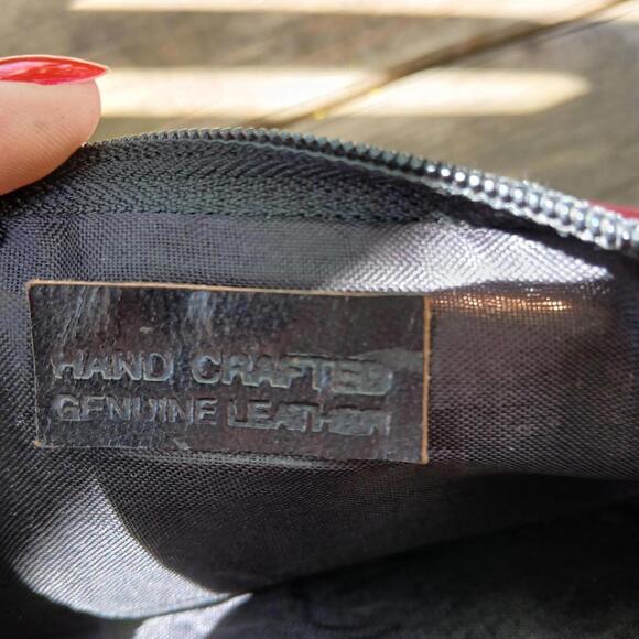 Handmade mod retro pink and orange leather crossbody bag - Picture 5 of 5